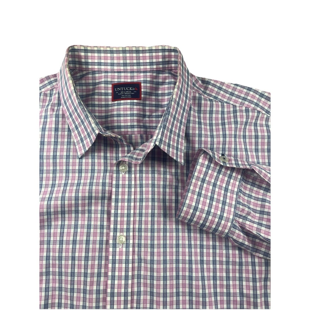 UNTUCKit Mens XXL Relaxed Fit Wrinkle Free Dolcetto Dress Shirt‎ Pink Blue Plaid
